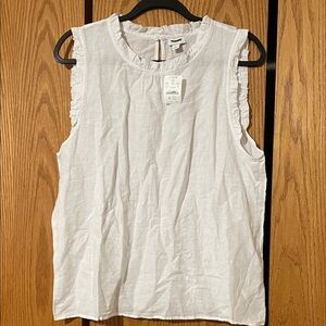 J. Crew White Ruffled Sleeveless Top